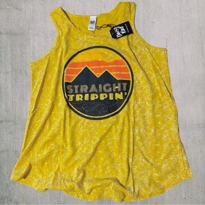 Straight Trippin' Mountain Graphic Acid Wash Tank Top | Yellow